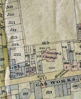 Section from 1839 Tithe Map showing St George's church and environs