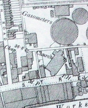 Section from 1894 OS Map showing St George's church and environs