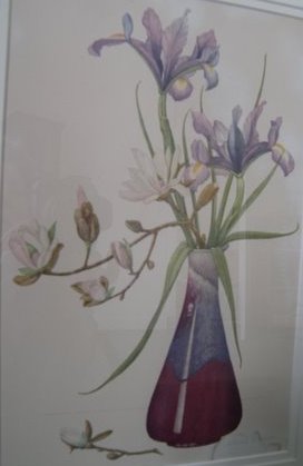 Watercolour: vase of flowers including iris