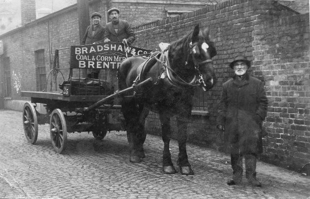 Horse and cart 'Bradshaw and Co., Coal and Corn Merchants, Brentford'
