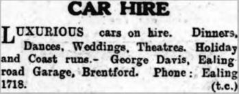 Car hire advert, 1940