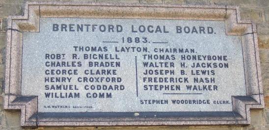 Wall plaque 'Brentford Local Board 1883' with names