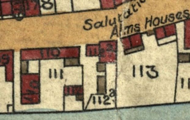 Tithe map showing almshouses and area to the west